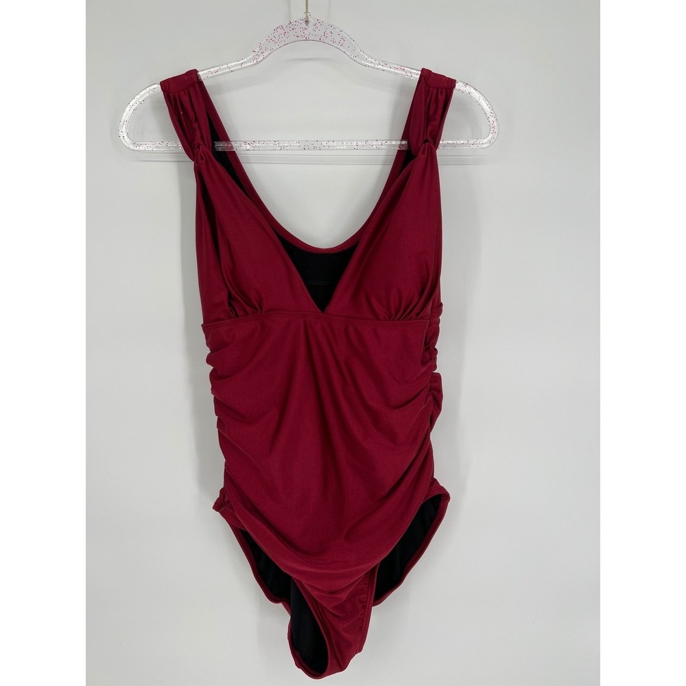 White Stag Ruched One Piece Swimsuit Tummy Control Padded Red L